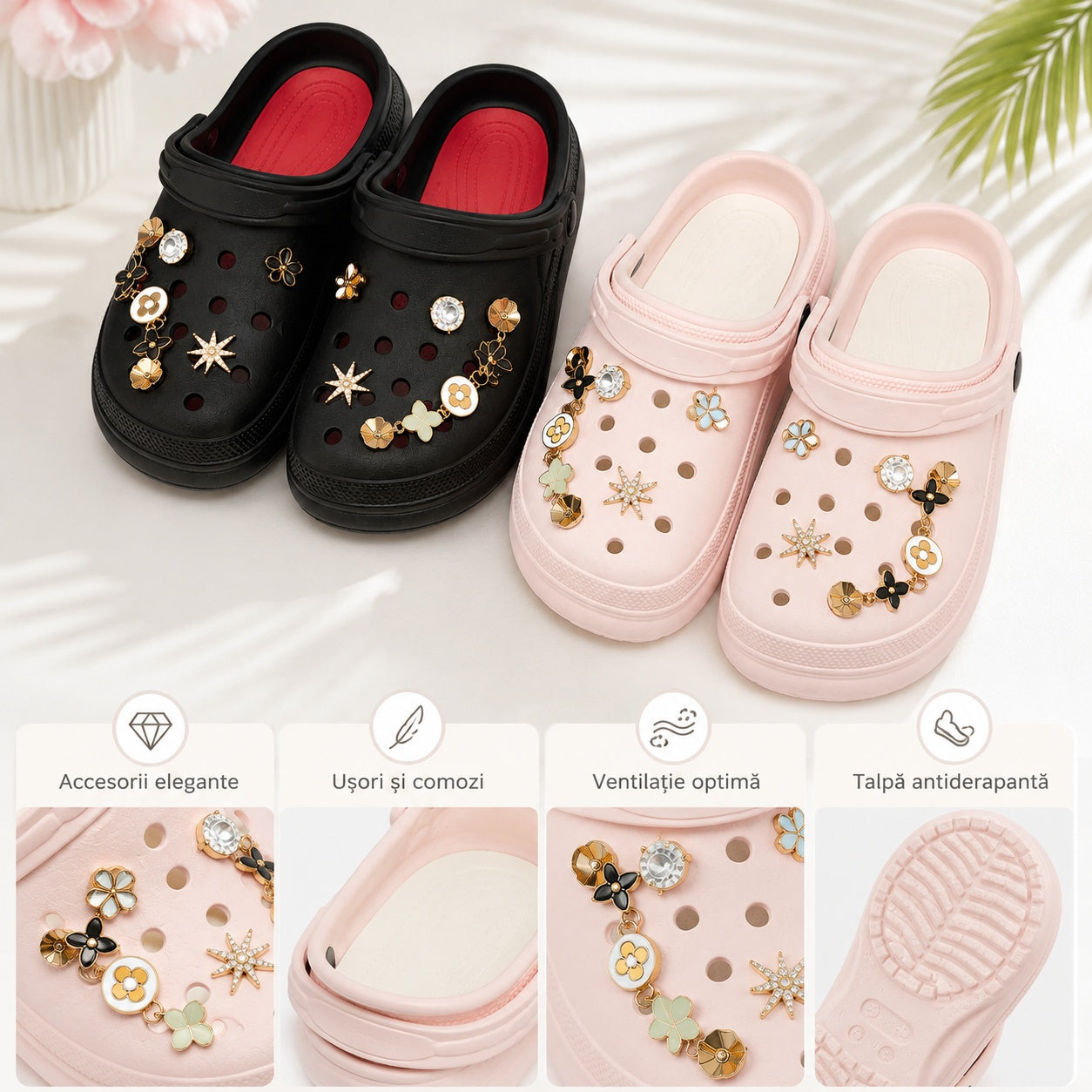 Set 12 Perechi Papuci Damă cu Accesorii Elegante – Mix Culori, Mărimi 36-41