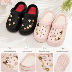 Set 12 Perechi Papuci Damă cu Accesorii Elegante – Mix Culori, Mărimi 36-41