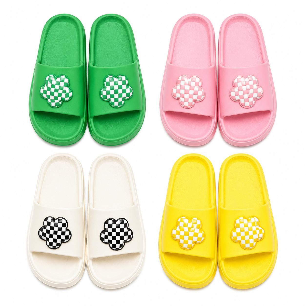 Set 12 Perechi Papuci Damă cu Model Floral Carouri, Mix Culori, Mărimi 36-41