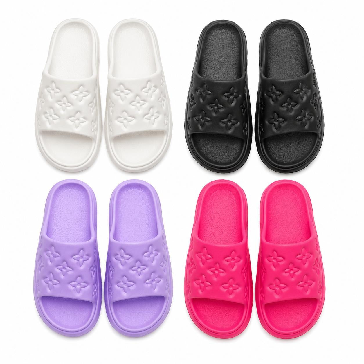 Set 12 Perechi Papuci Damă cu Model Floral Embosat, Mix Culori, Mărimi 36-41