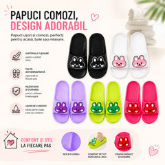 Set 12 Perechi Papuci Damă cu Model Iepuraș – Mix Culori, Mărimi 36-41, Comozi și Antiderapanți