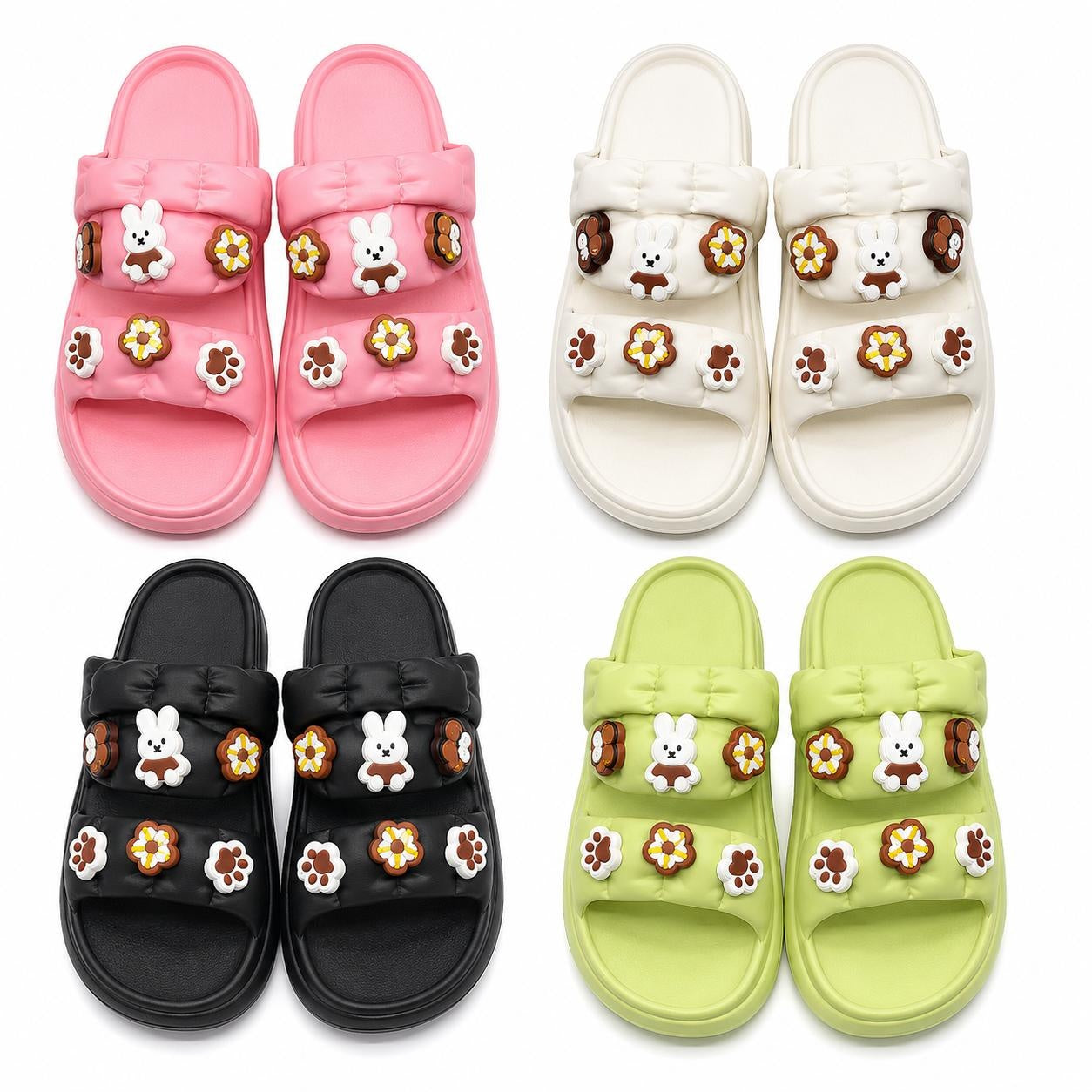 Set 12 Perechi Papuci Damă cu Model Iepuraș și Flori Decorative, Mix Culori, Mărimi 36-41