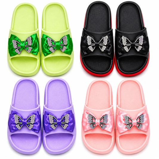 Set 12 Perechi Papuci Damă cu Talpă Înaltă și Fundă Decorativă cu Fluture, Mix Culori, Mărimi 36-41