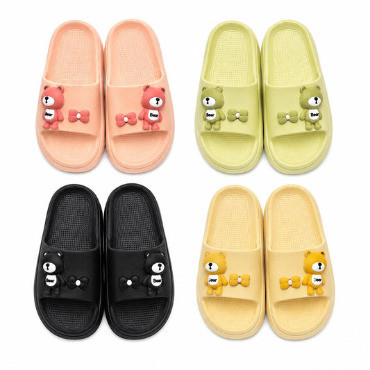 Set 12 Perechi Papuci Damă cu Ursuleț Decorativ, Mix Culori, Mărimi 36-41, Papuci Casual
