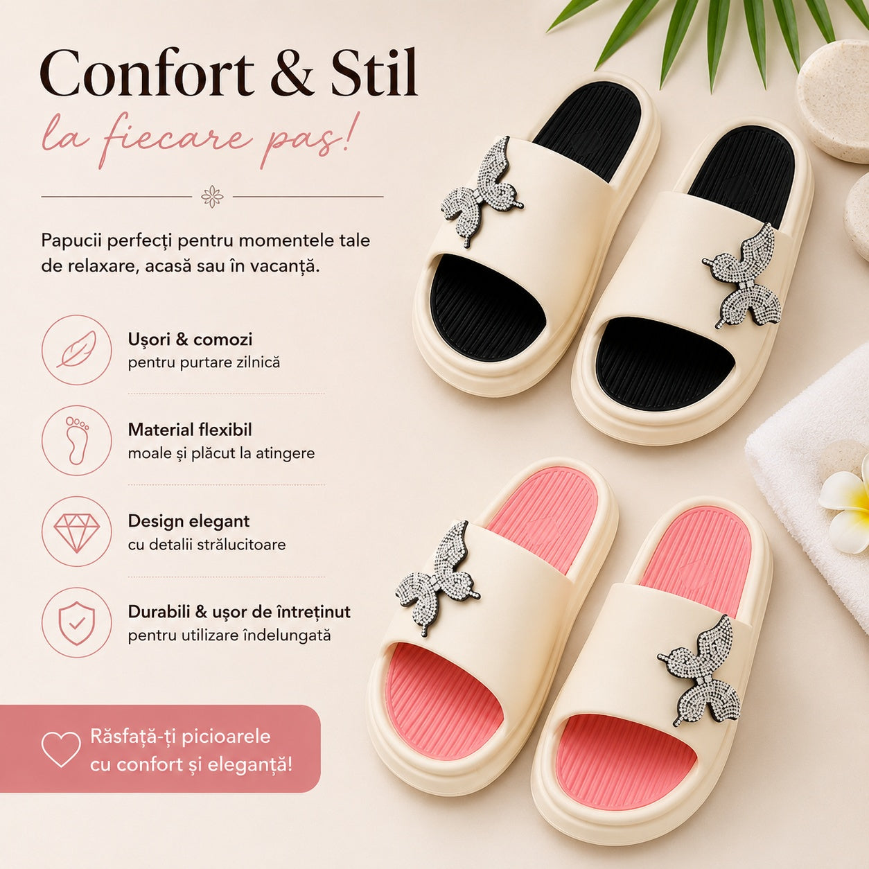 Set 12 Perechi Papuci Damă Eleganți cu Fluture si talpa inalta – Mix Culori, Mărimi 36-41
