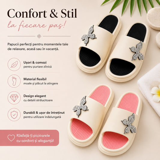 Set 12 Perechi Papuci Damă Eleganți cu Fluture si talpa inalta – Mix Culori, Mărimi 36-41