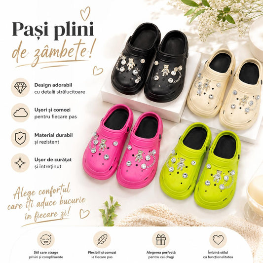 Set 12 Perechi Papuci Femei cu Aplicații Decorative, Mix Culori, Mărimi 36-41