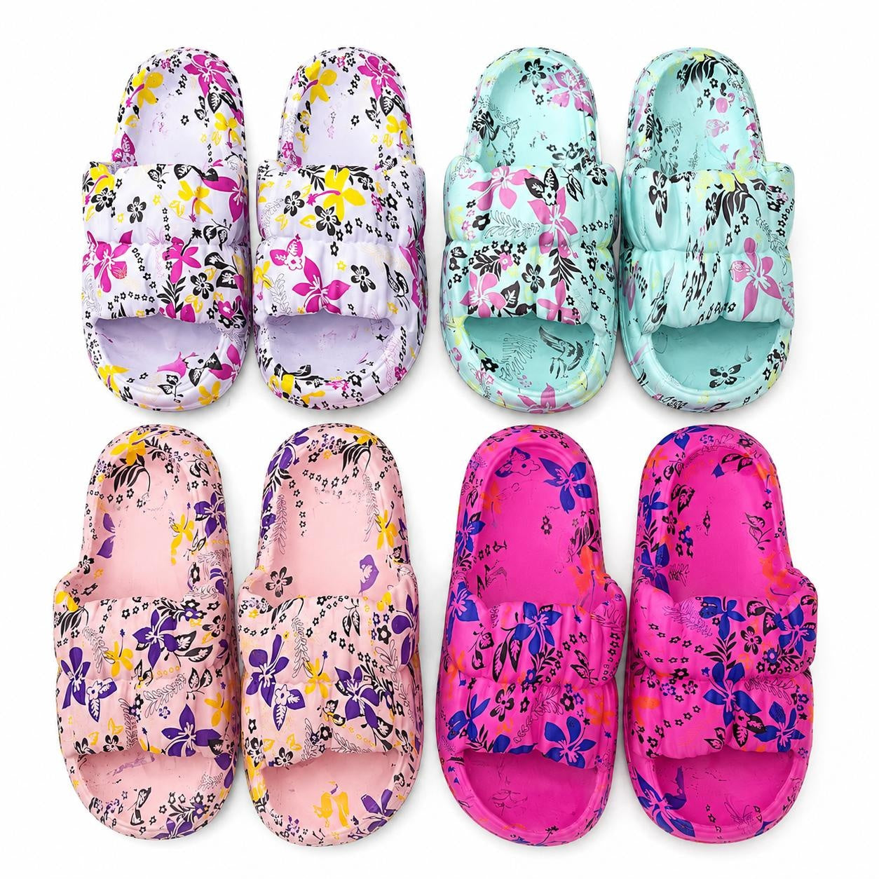 Set 12 Perechi Papuci Femei cu Imprimeu Floral, Mix Culori, Mărimi 36-41
