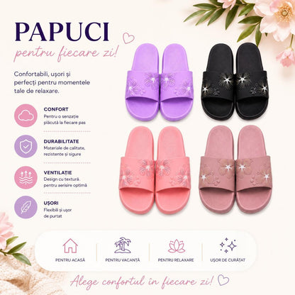 Set 12 Perechi Papuci Femei cu Model Floral , Mix Culori, Mărimi 36-41