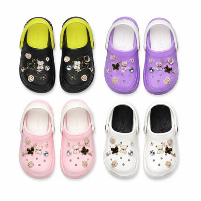 Set 12 Perechi Saboți Damă cu Accesorii Decorative – Mix Culori, Mărimi 36-41, Comozi și Antiderapanți