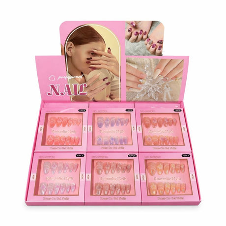 Set 12 perechi unghii false autoadezive tip Press On, cu design floral, culori pastelate