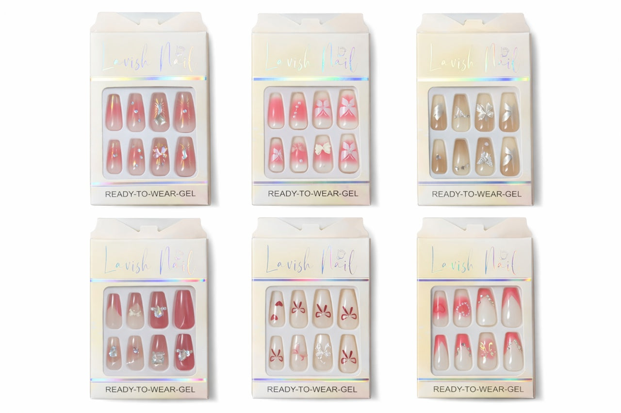Set 12 perechi unghii false gel ready to wear, modele combinate, reutilizabile