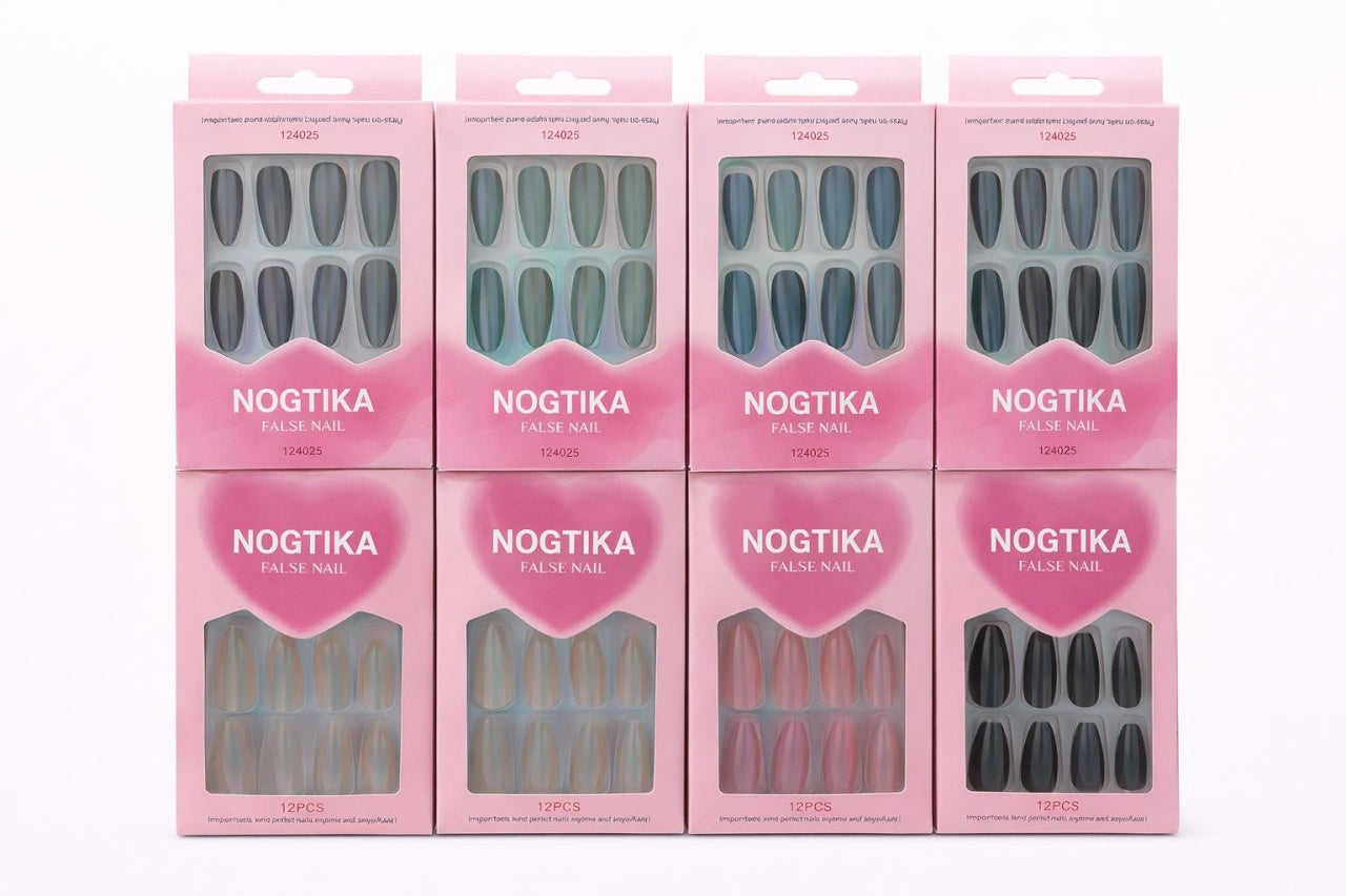 Set 12 perechi unghii false Press-On cu efect Holografic Multicolor