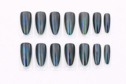 Set 12 perechi unghii false Press-On cu efect Holografic Multicolor