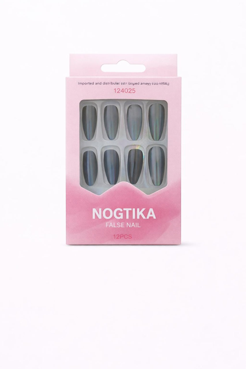 Set 12 perechi unghii false Press-On cu efect Holografic Multicolor