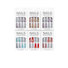 Set 12 perechi unghii false Press-On cu glitter si cristale decorative