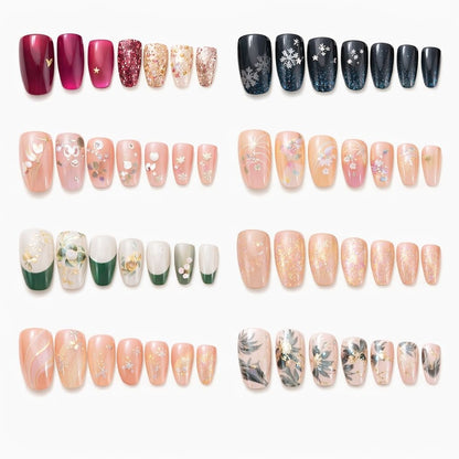 Set 12 perechi unghii false press-on, modele diverse, efect gel, design premium