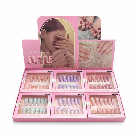 Set 12 perechi unghii false press-on, modele mixte, efect gel, reutilizabile