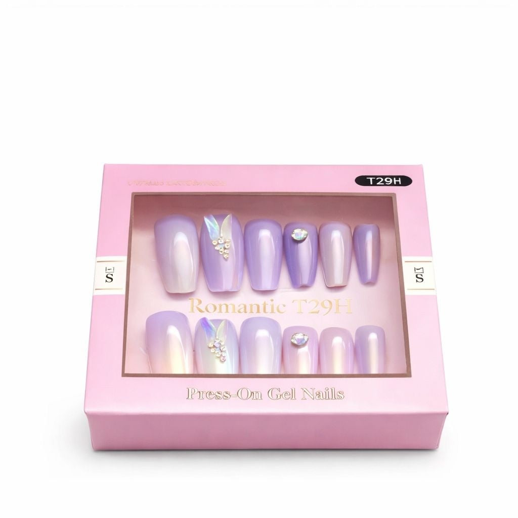 Set 12 perechi unghii false press-on, modele mixte, efect gel, reutilizabile