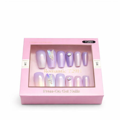 Set 12 perechi unghii false press-on, modele mixte, efect gel, reutilizabile