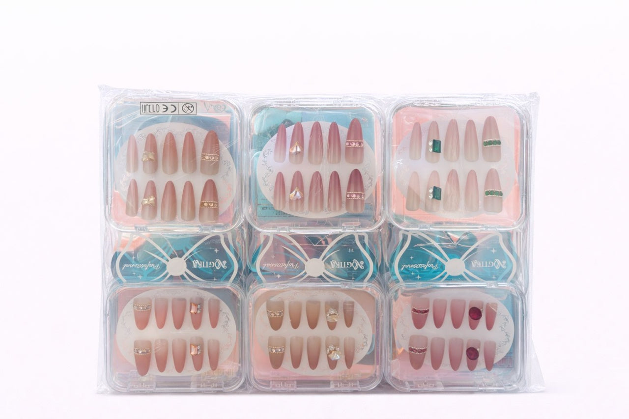 Set 12 perechi unghii false reutilizabile, 6 modele diferite, culori si design variat