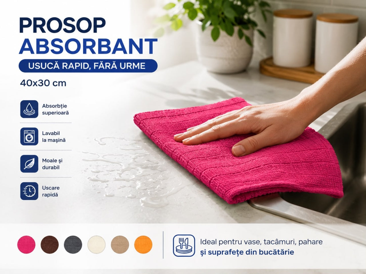 Set 12 Prosoape Absorbante pentru Bucătărie 30x40 cm, Microfibră Premium, Uscare Rapidă, Multicolore