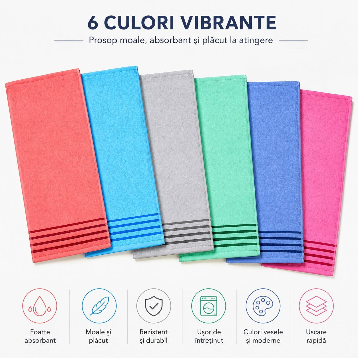 Set 12 Prosoape de Baie 45x95 cm, Multicolore, Moi și Absorbante, Uscare Rapidă,