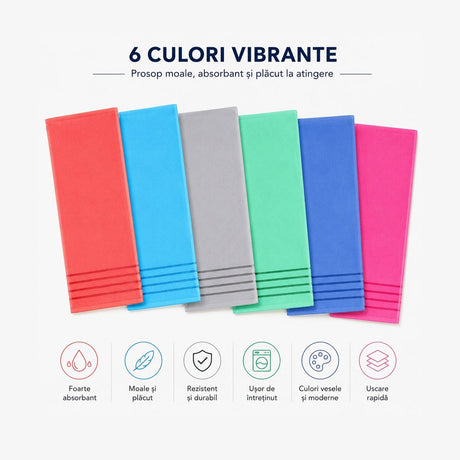 Set 12 Prosoape de Baie 50x100 cm, Multicolore, Absorbante și Moi, Microfibră Premium