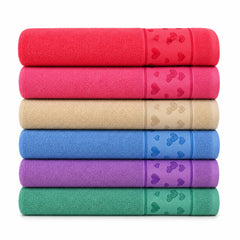 Set 12 Prosoape de Baie 70x140 cm – Prosoape cu Model Inimi, 6 Culori Elegante, Moi și Absorbante