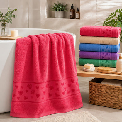 Set 12 Prosoape de Baie 70x140 cm – Prosoape cu Model Inimi, 6 Culori Elegante, Moi și Absorbante
