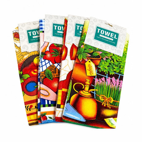 Set 12 Prosoape de Bucătărie 40x60 cm – Diferite Modele , Poliester cu Bumbac, Absorbante