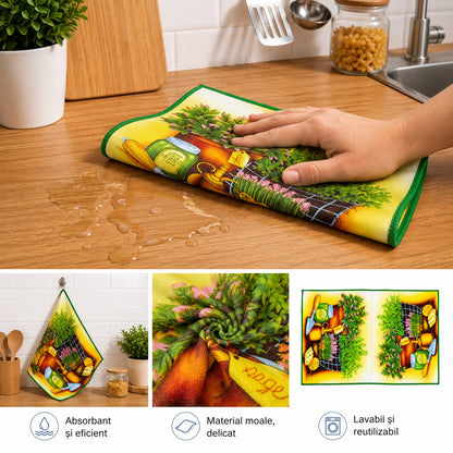 Set 12 Prosoape de Bucătărie 40x60 cm – Diferite Modele , Poliester cu Bumbac, Absorbante