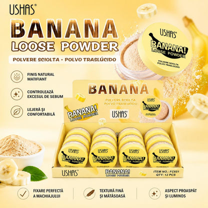 Set 12 Pudră Liberă Matifiantă Banana USHAS – Fixare Machiaj și Controlul Sebumului