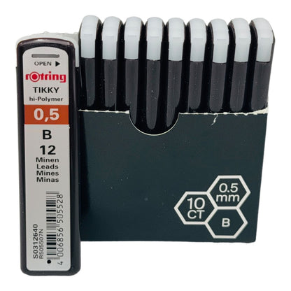Set 12 rezerve creion mecanic Rotring 0.5mm B - mine grafit pentru scris si desen tehnic,