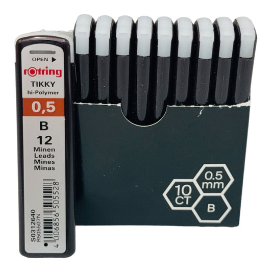 Set 12 rezerve creion mecanic Rotring 0.5mm B - mine grafit pentru scris si desen tehnic,