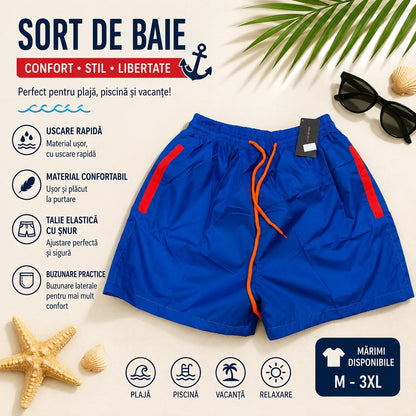 Set 12 Sorturi de Baie Bărbați Albastre cu Șnur și Buzunare – Uscare Rapidă