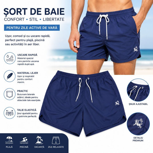 Set 12 Sorturi de Baie Bărbați Bleumarin – Mărimi Asortate Incluse, Material cu Uscare Rapidă