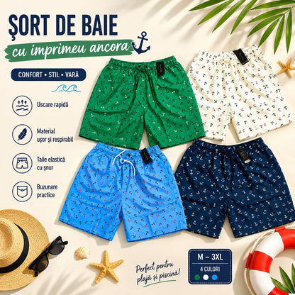 Set 12 Sorturi de Baie Bărbați cu Imprimeu Ancoră – Culori Asortate, Uscare Rapidă