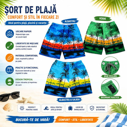 Set 12 Sorturi de Baie Bărbați Tropicale – Culori și Mărimi Asortate, Uscare Rapidă, Model Palmieri