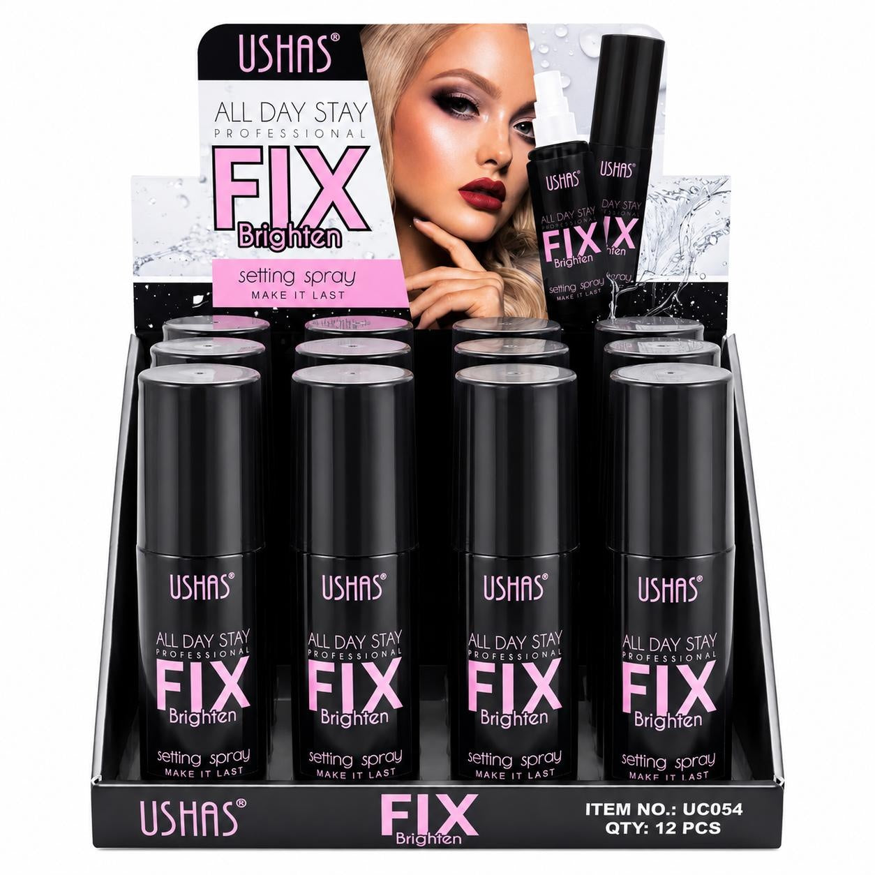 Set 12 Spray de Fixare a Machiajului USHAS Fix Brighten – Efect Luminos și Rezistență Îndelungată