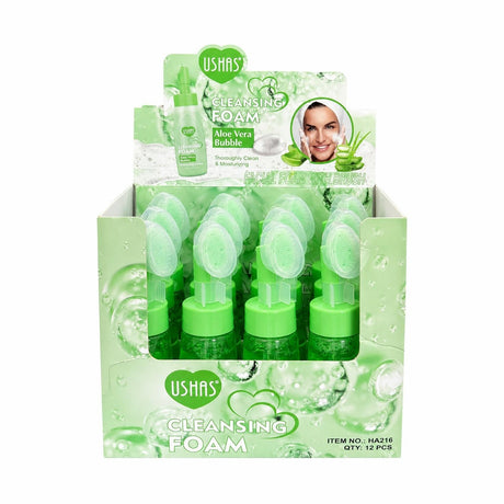 Set 12 Spumă de Curățare Facială cu Aloe Vera și Perie din Silicon USHAS, 240g