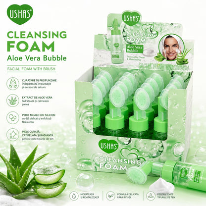Set 12 Spumă de Curățare Facială cu Aloe Vera și Perie din Silicon USHAS, 240g