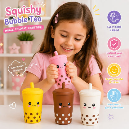 Set 12 Squishy Bubble Tea Antistres, 11 cm – Jucării Moi, Culori Diferite