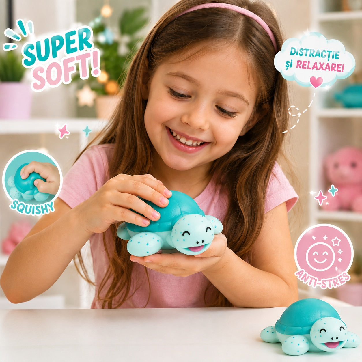 Set 12 Squishy Țestoasă Albastră Antistres, 15 cm – Jucării Moi și Relaxante pentru Copii