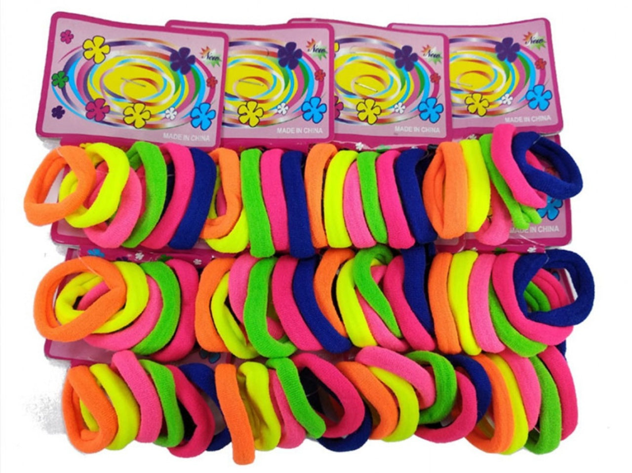 Set 12 x benzi elastice par, 6 elastice pe card, culori neon, elastice groase