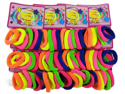 Set 12 x benzi elastice par, 6 elastice pe card, culori neon, elastice groase