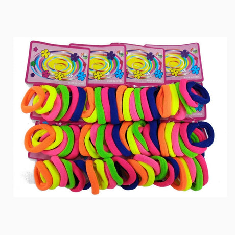 Set 12 x benzi elastice par, 6 elastice pe card, culori neon, elastice groase
