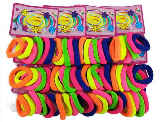 Set 12 x benzi elastice par, 6 elastice pe card, culori neon, elastice groase