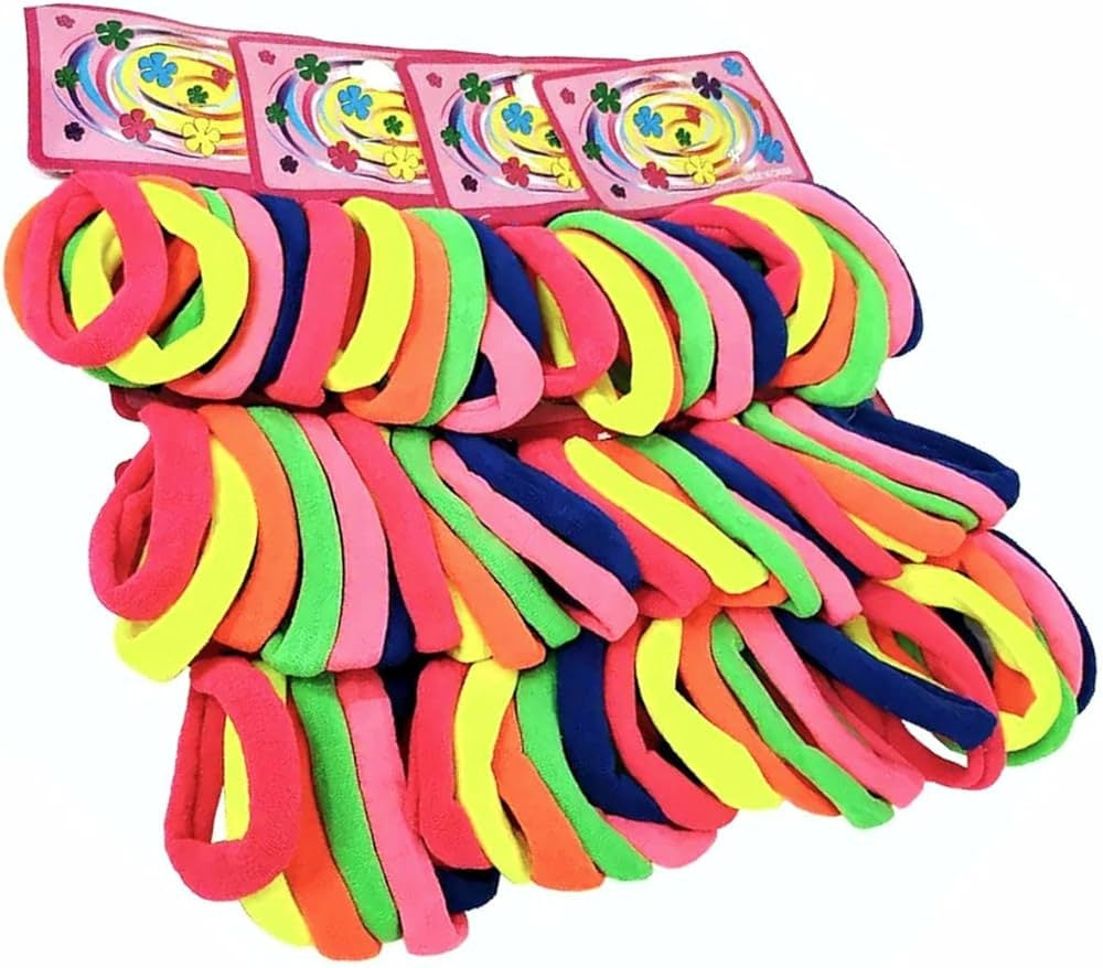Set 12 x benzi elastice par, 6 elastice pe card, culori neon, elastice groase