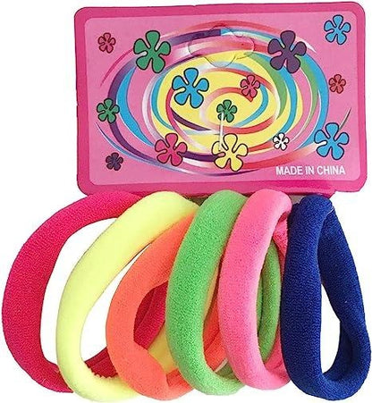 Set 12 x benzi elastice par, 6 elastice pe card, culori neon, elastice groase